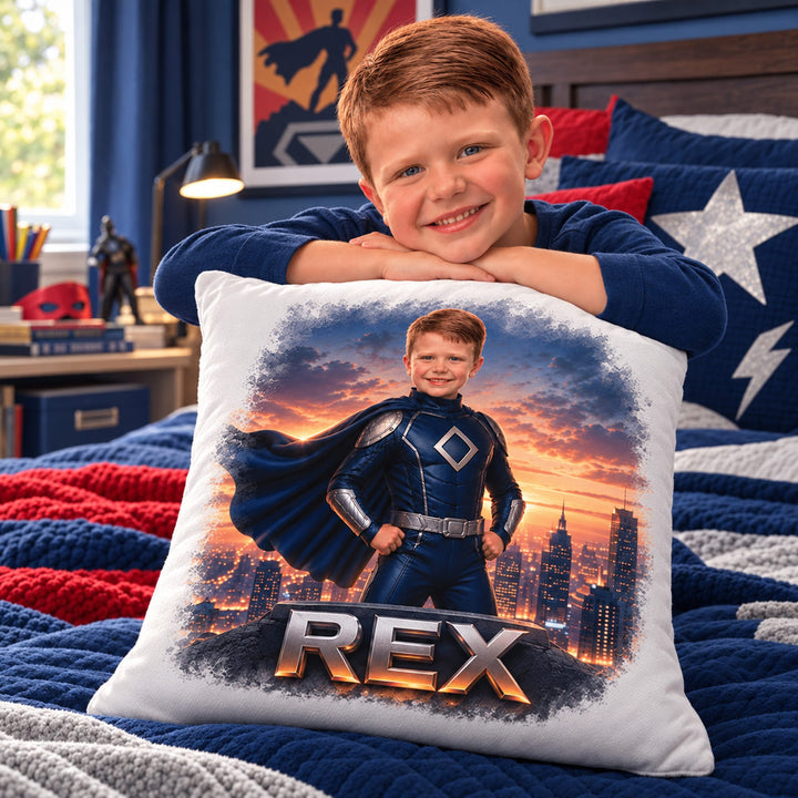 Personalized Superhero Pillow | Their Photo, Their City