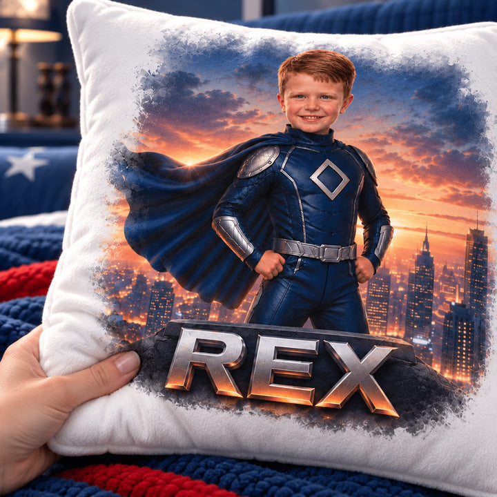 Personalized Superhero Pillow | Their Photo, Their City