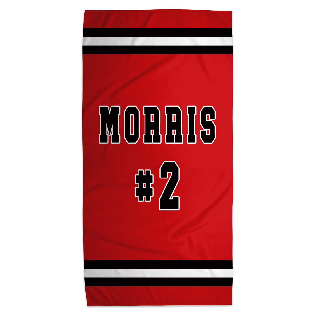Personalized Jersey Name & Number Beach Towel | Custom Purple & Gold Sports Towel, 30x60