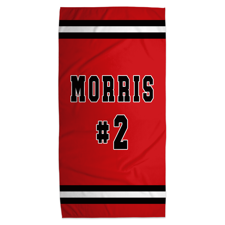 Personalized Jersey Name & Number Beach Towel | Custom Purple & Gold Sports Towel, 30x60