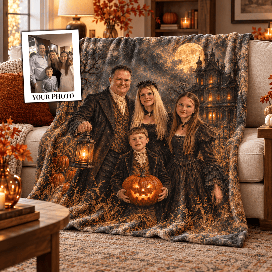 Personalized Victorian Halloween Portrait Linen Pillow