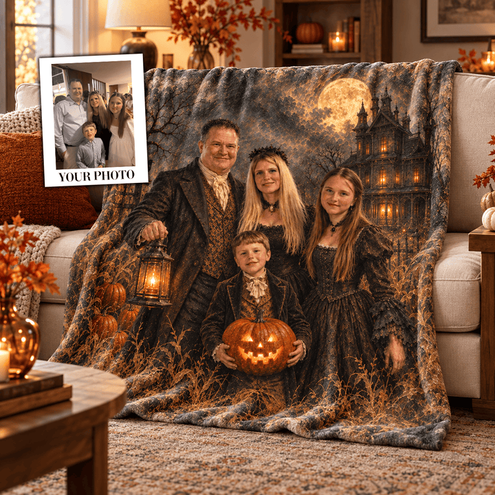 Personalized Victorian Halloween Portrait Linen Pillow