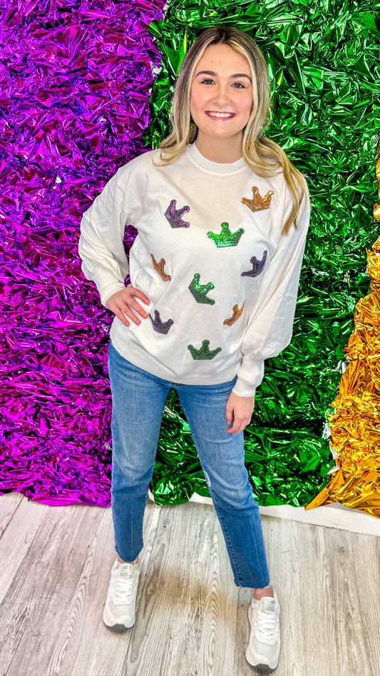 Mardi Gras Sequin Crown Sweater Two Colors