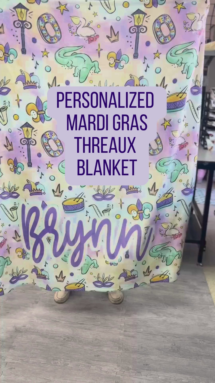 Personalized Mardi Gras Blanket | The Parade Print (Icons) | Custom Name Fleece