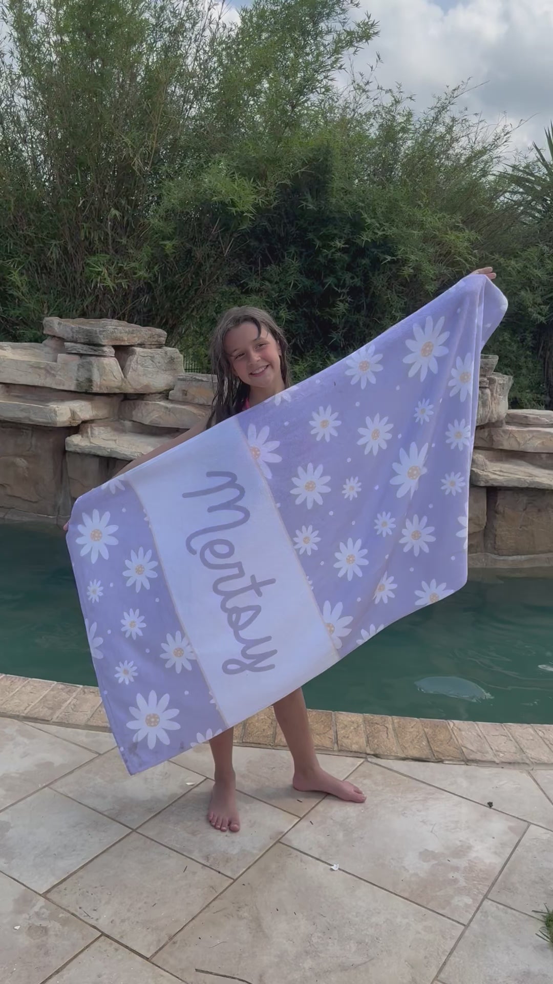 Loving Lavender Daisy Personalized Beach Towel
