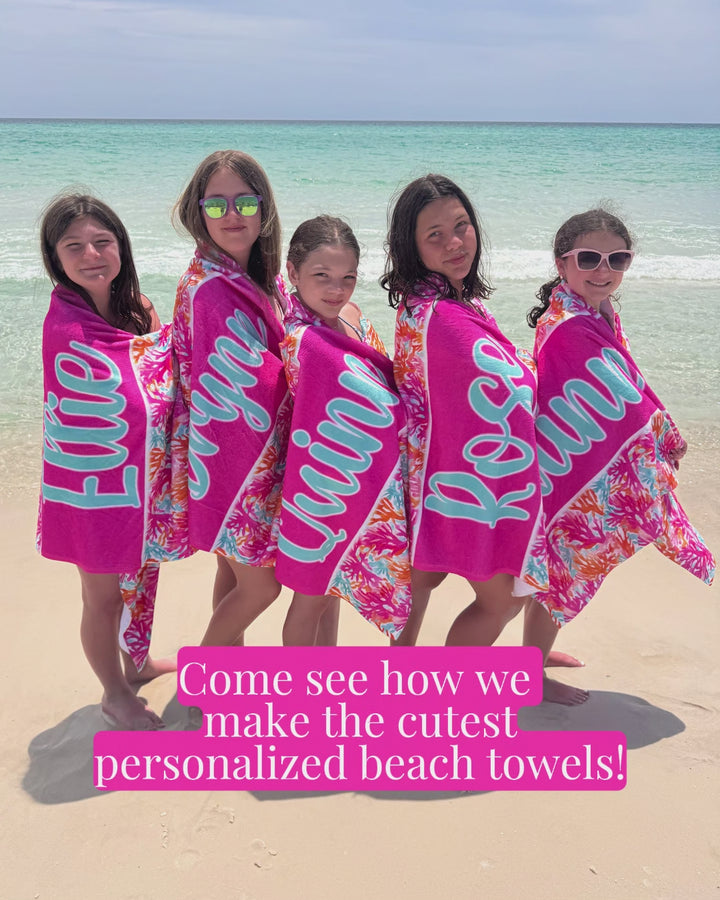 Preppy Coral Reef Personalized Beach Towel