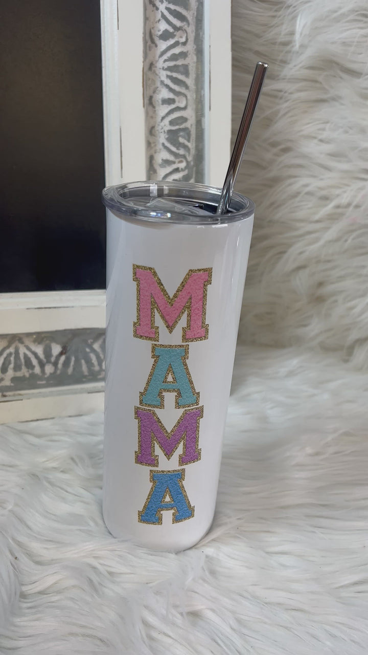 Personalized Mama Tumbler with Faux Glitter Chenille Letters