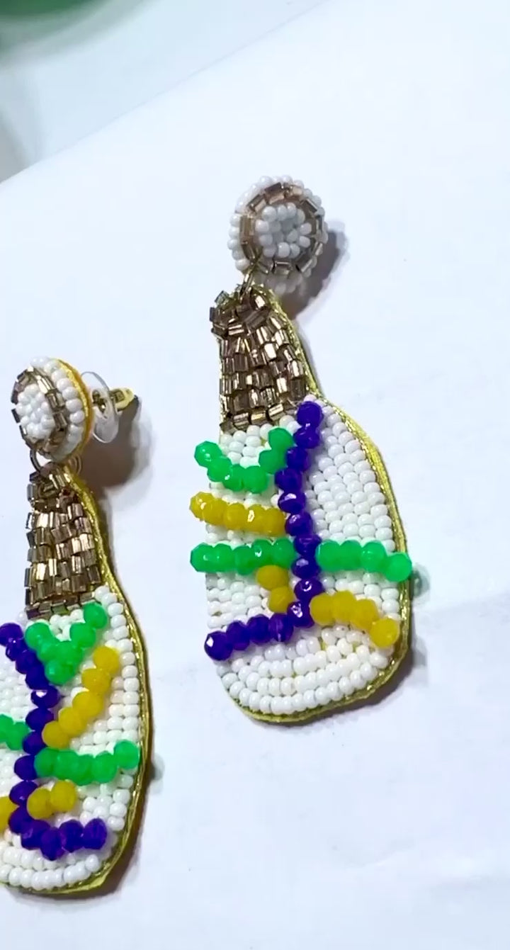Mardi Gras Champagne Bottle Earrings