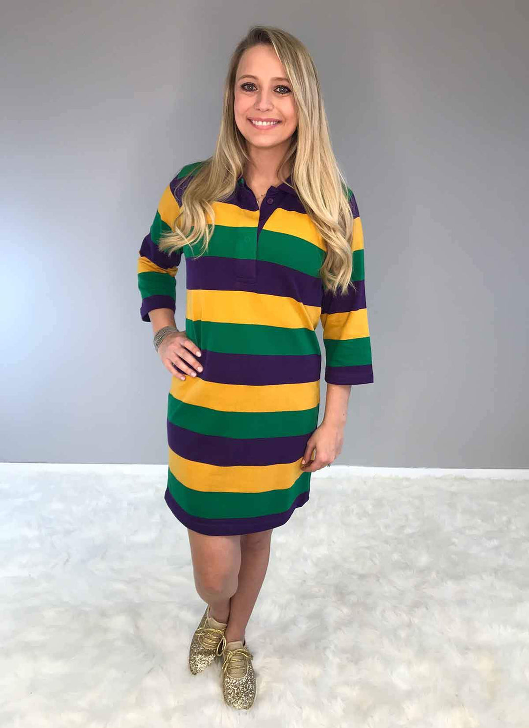Mardi Gras Color Block Stripe Rugby Dress GLAM - Girls Love A Monogram Mardi Gras Color Block Stripe Rugby Dress GLAM - Girls Love A Monogram