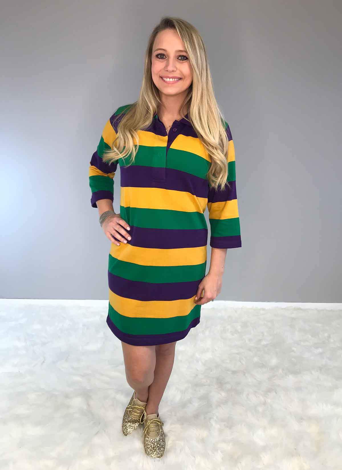 mardi gras jersey dress Mardi Gras Color Block Stripe Rugby Dress, Small