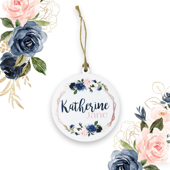 Navy and Blush Personalized Christmas Ornament | F1