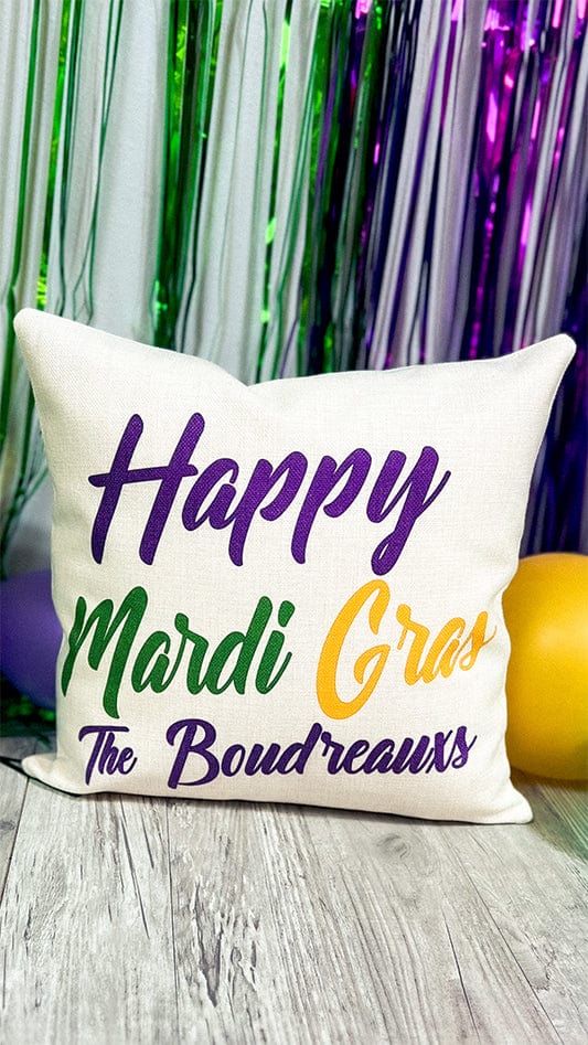 Happy Mardi Gras Personalized Linen Pillow