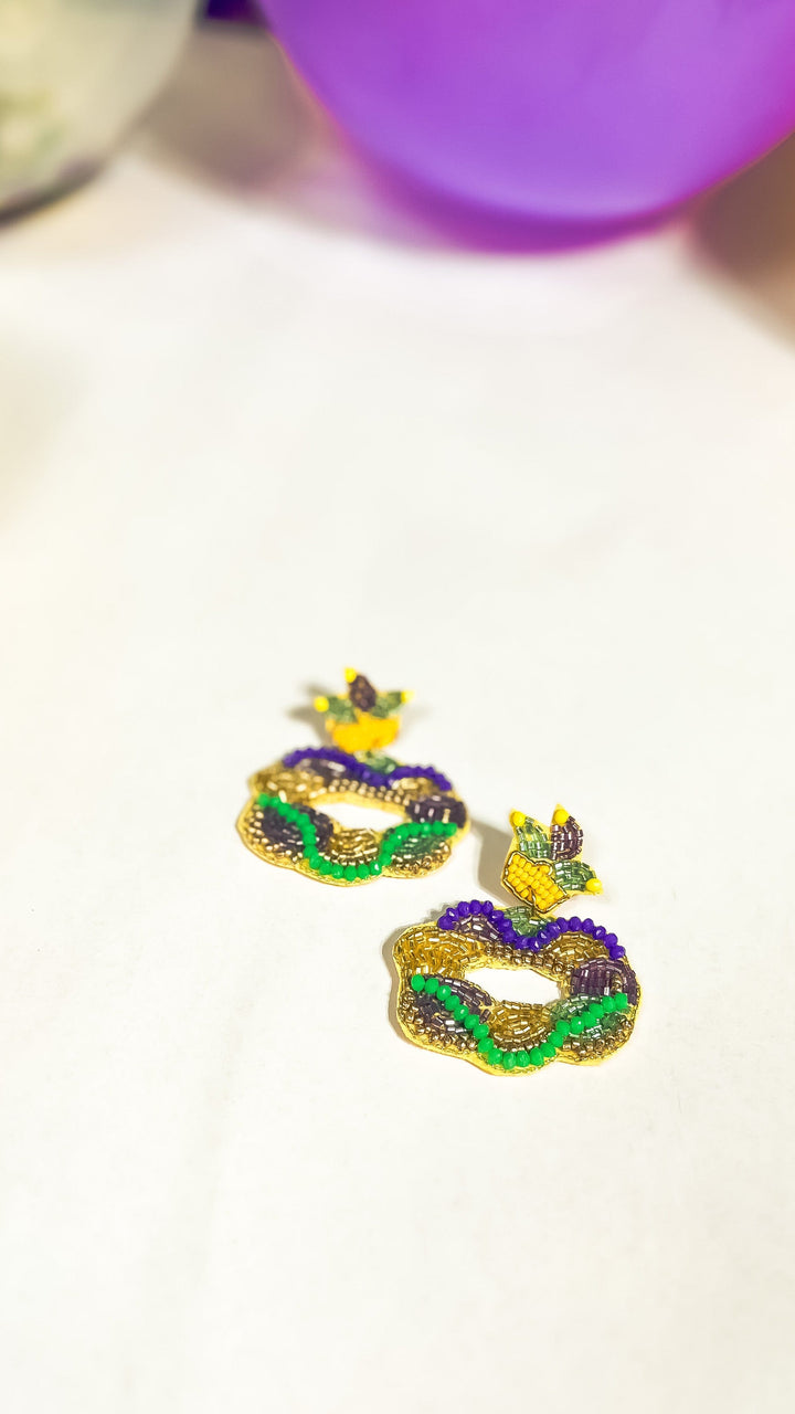 Mardi Gras Beaded King Cake Earrings