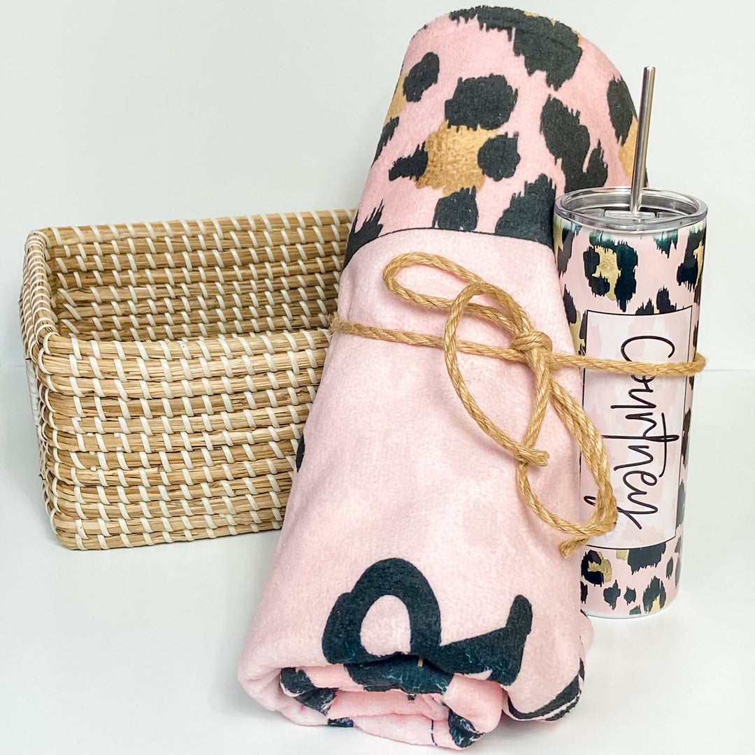 Pink Leopard Print Towel & 20oz Tumbler Bundle