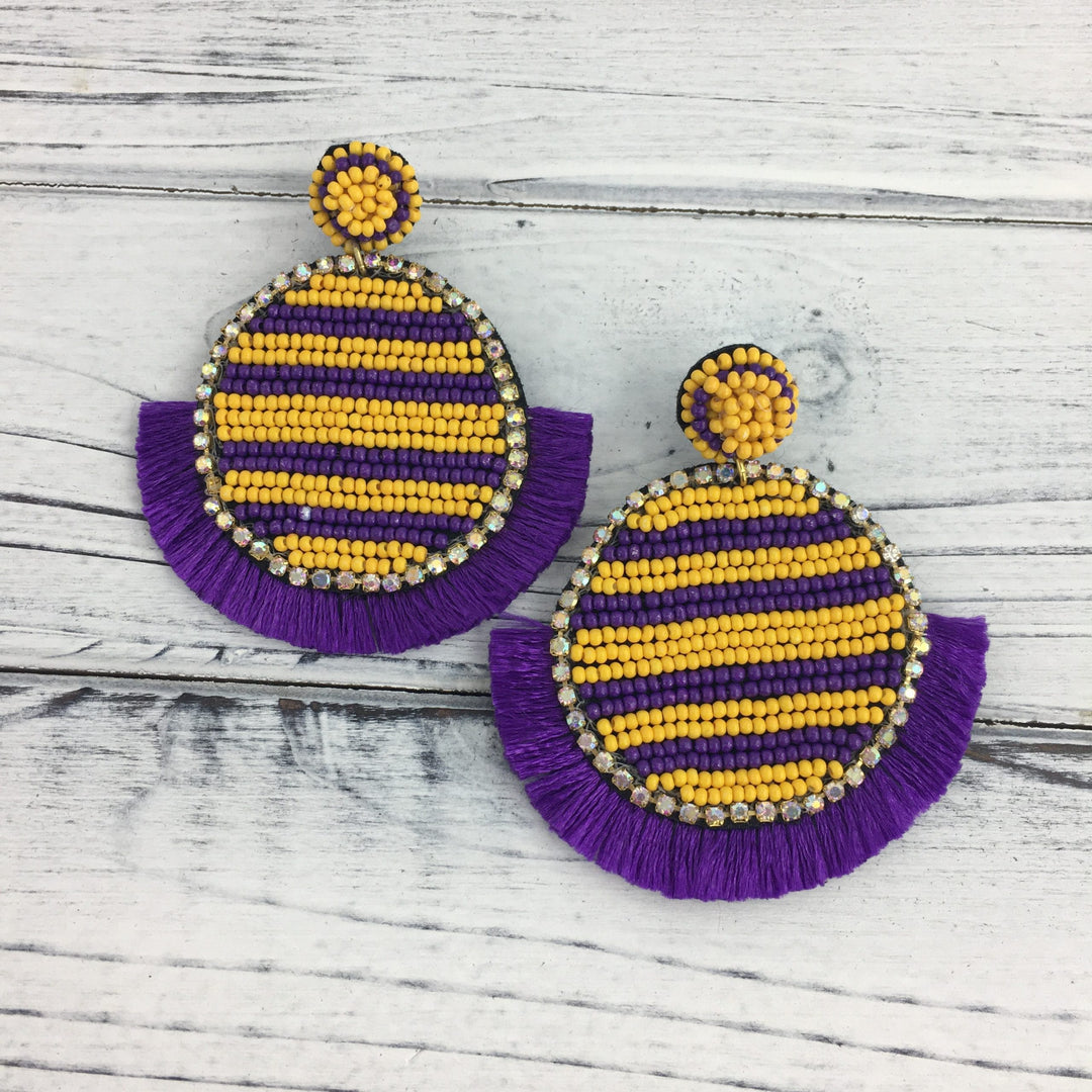 Purple and Gold Bead Circle Earrings