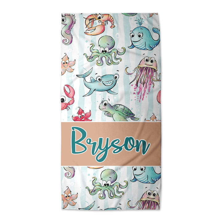 Play In The Sea Animals Personalized Beach & Pool Towel For Kids