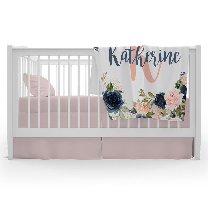 Navy and Blush Personalized Baby Blanket | F1