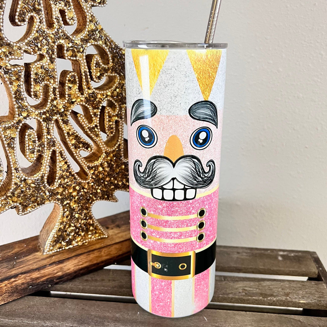 20 Oz Skinny Pink Glitter Nutcracker