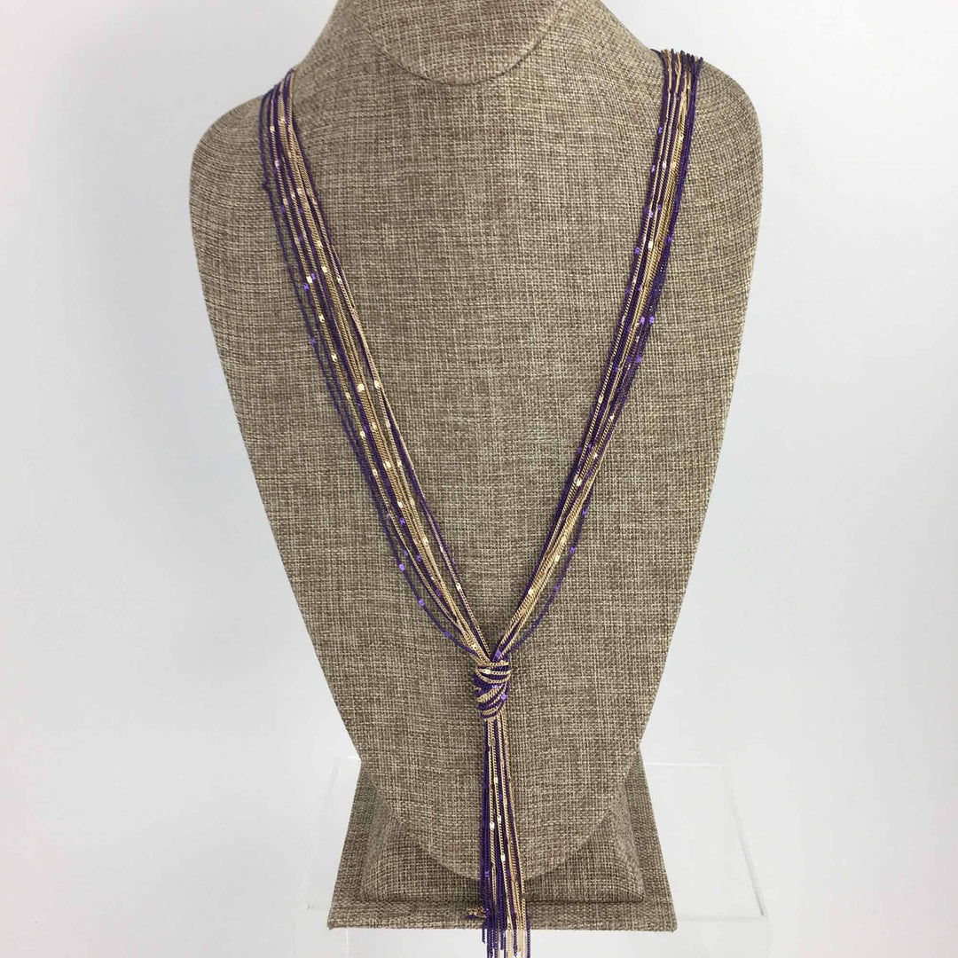Purple and Gold Knotted Tassel Necklace