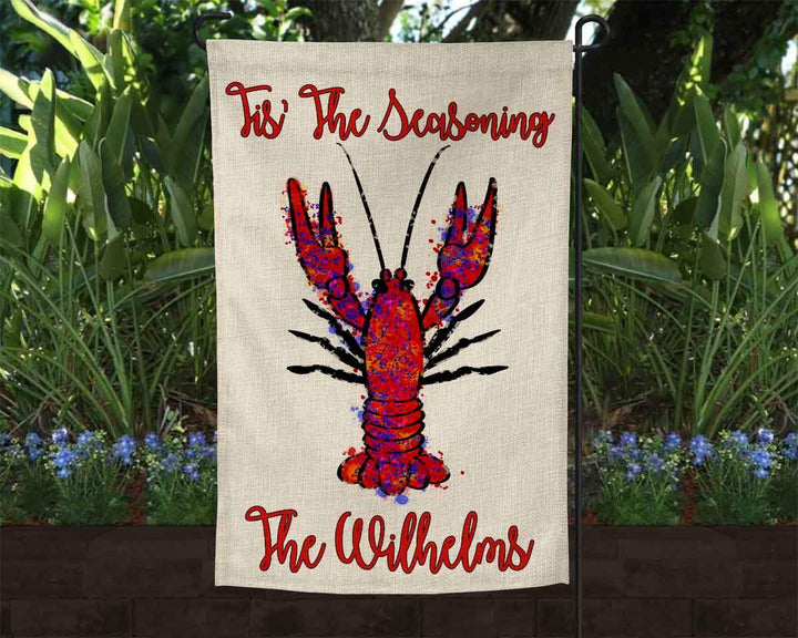 Personalized Tis The Seasoning Crawfish Burlap Garden Flag