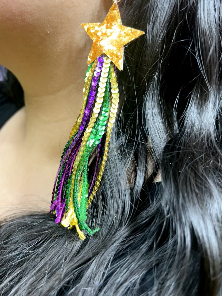 Star Studded Mardi Gras Tassel Earrings