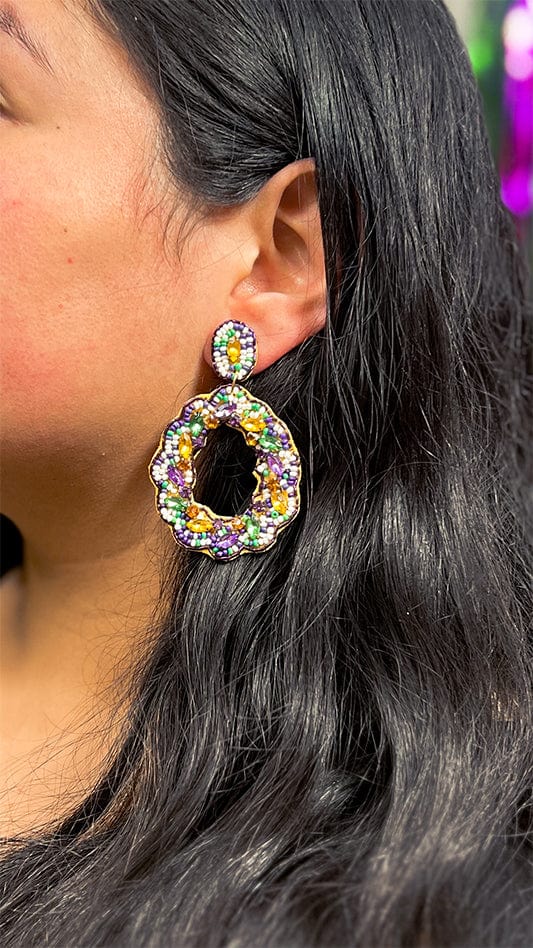 Mardi Gras Beaded and Jeweled King Cake Earrings