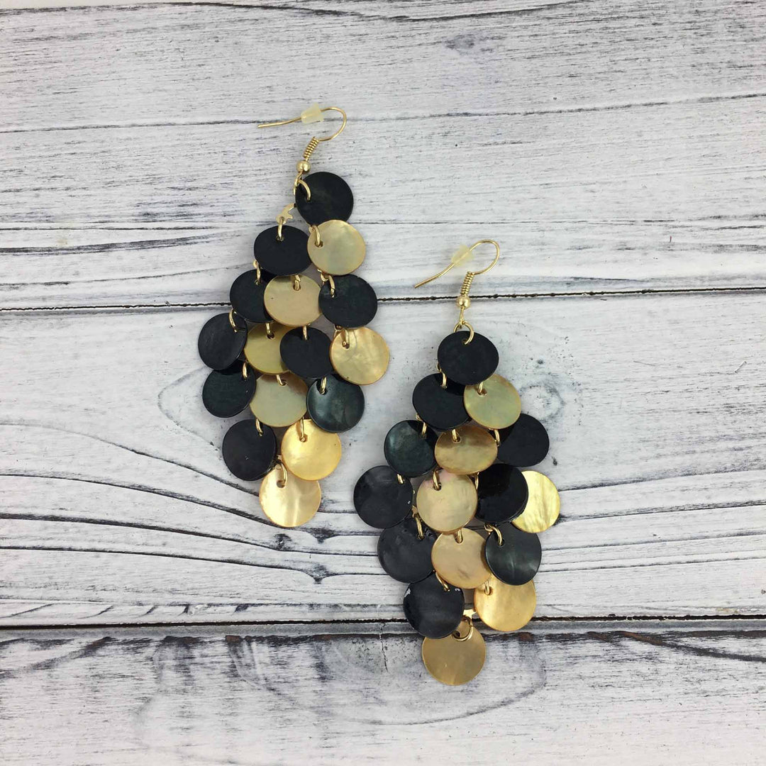 Black and Gold Chandelier Earrings