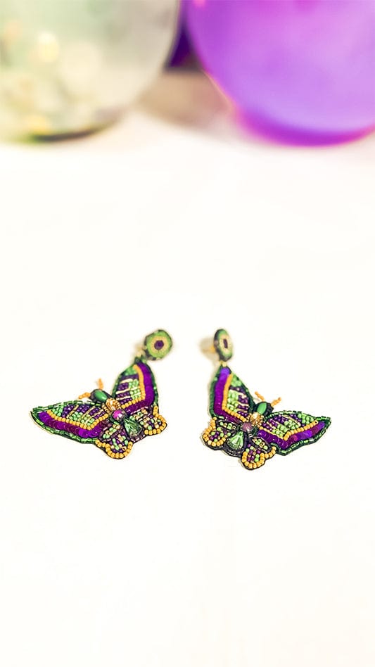 Mardi Gras Beaded Butterfly Earrings