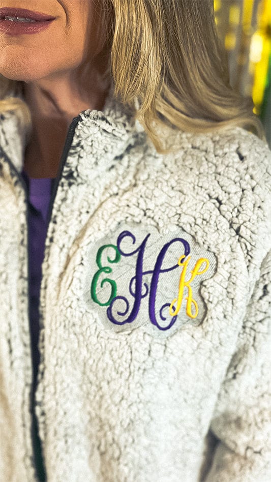 Monogrammed Mardi Gras Full Zip Sherpa Jacket with Pockets