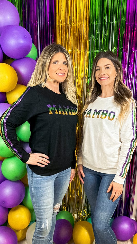 Mardi Gras MAMBO Sequin French Terry Sweatshirt - White