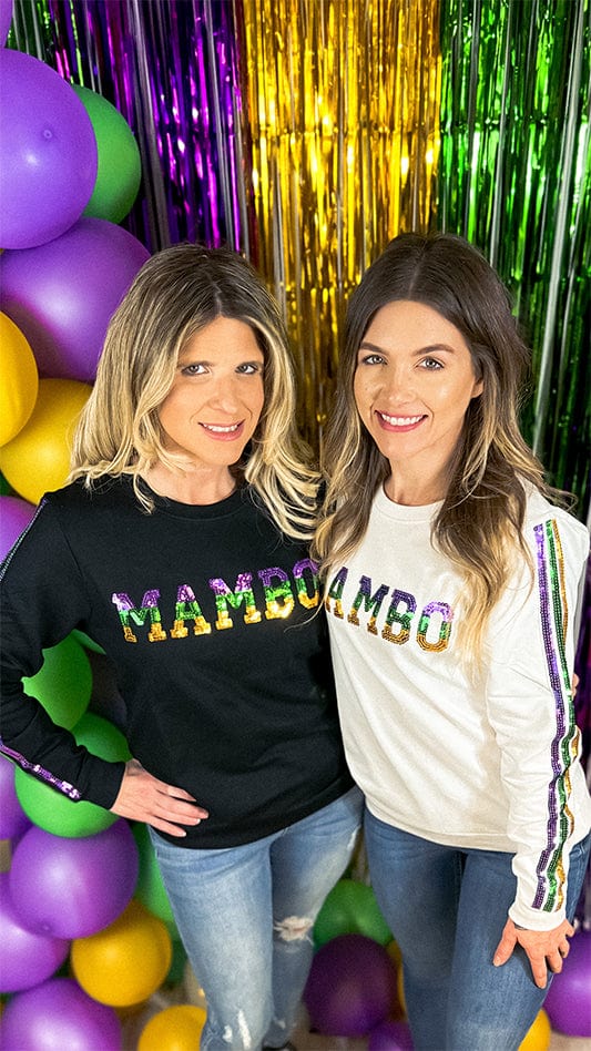 Mardi Gras MAMBO Sequin French Terry Sweatshirt - White