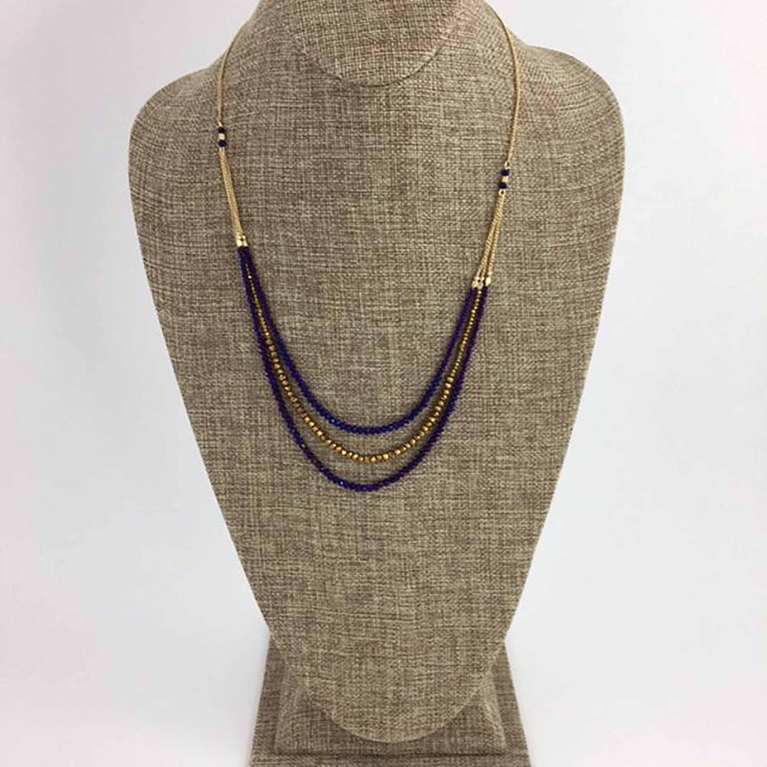 Purple And Gold Three Strand Beaded Necklace