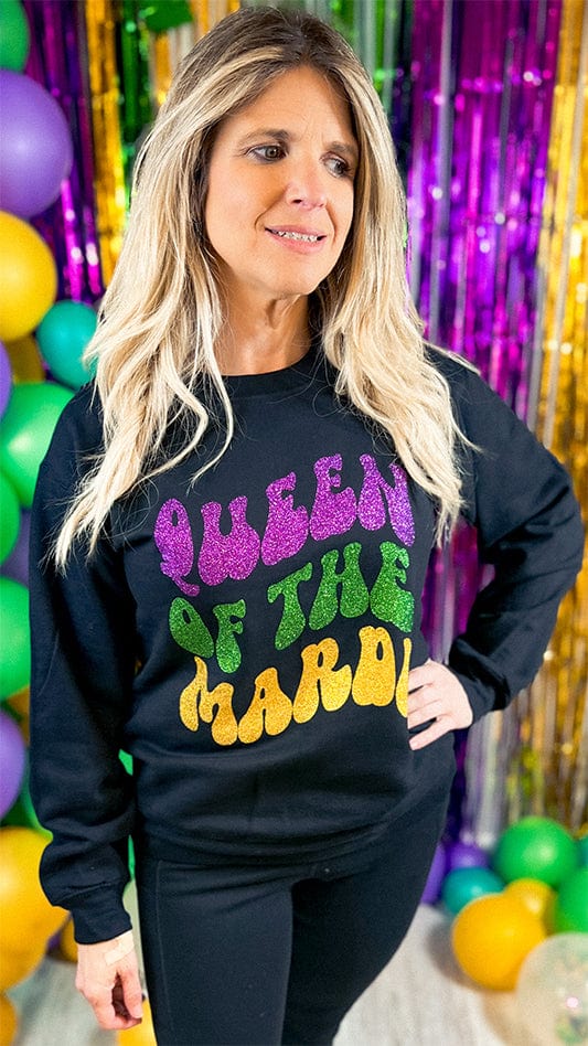 Queen of the Mardi Glitter Black Sweatshirt