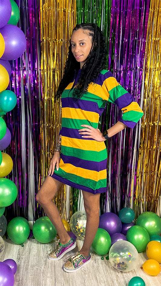 Mardi Gras Color Block Stripe Rugby Dress Small Mardi Gras Color Block Stripe Rugby Dress Small