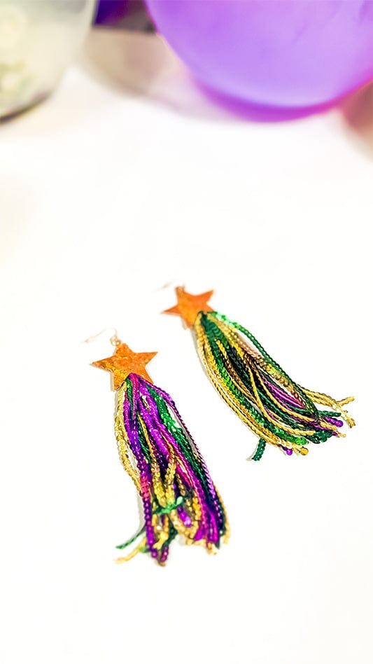 Star Studded Mardi Gras Tassel Earrings