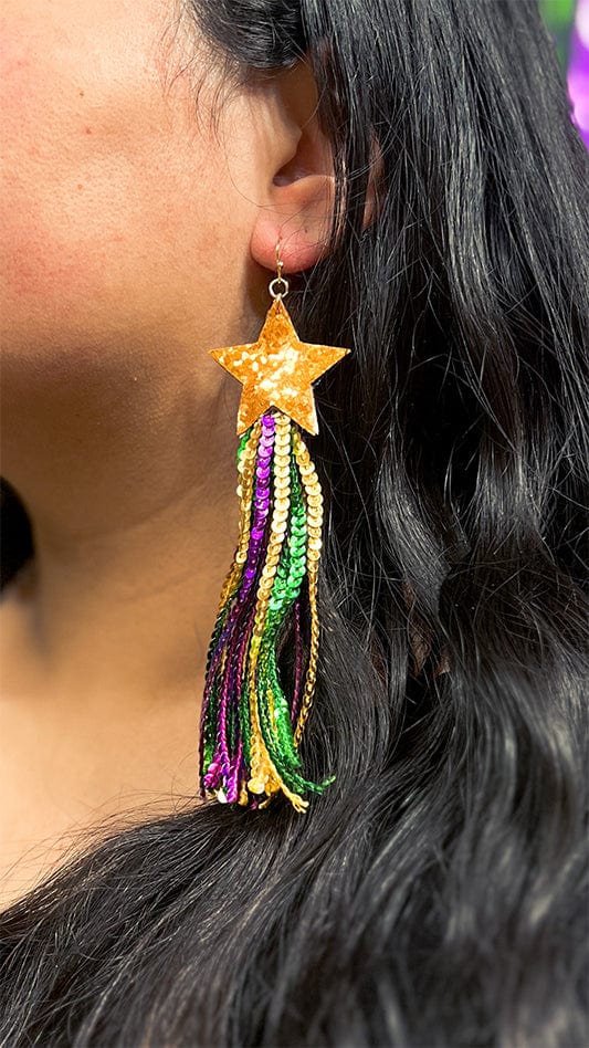 Star Studded Mardi Gras Tassel Earrings